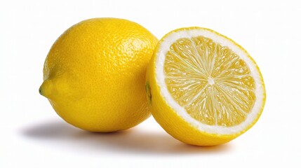 Fresh Half Lemon with Whole Lemon Isolated on White Background