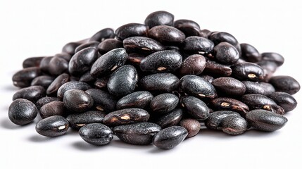 Obraz premium Pile of Black Beans on White Background for Culinary Uses and More