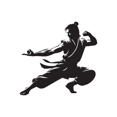 kungfu silhouette, editable vector image