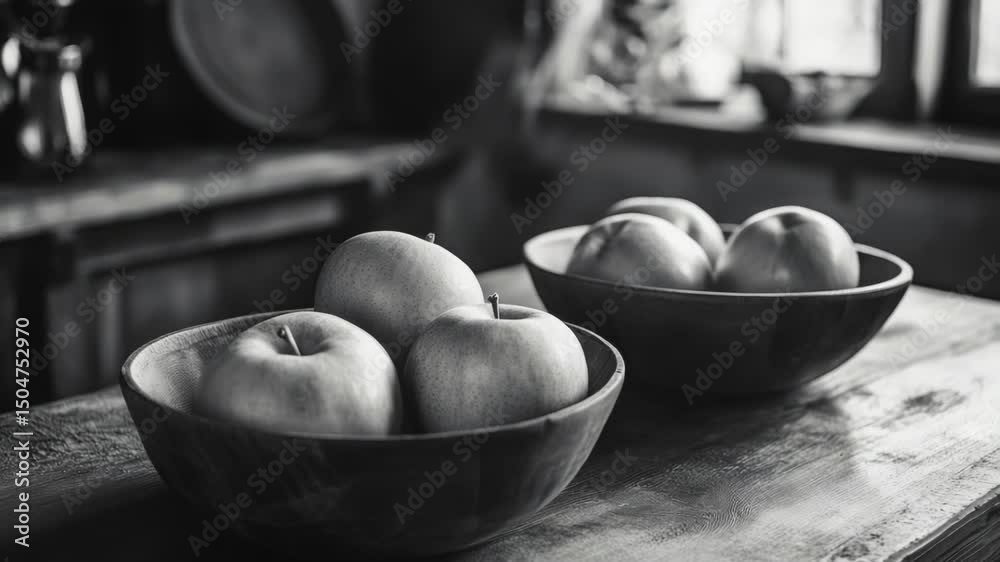 Poster fresh apples arranged on a rustic wooden table