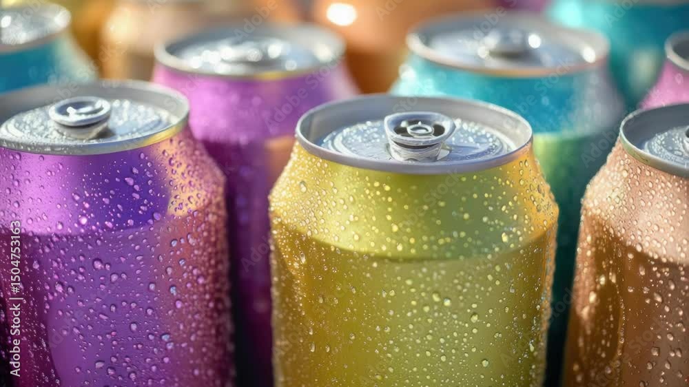 Poster a close-up shot of multiple cans of soda stacked together