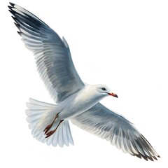 Obraz premium Lone Seagull Soaring Illustration on White Background