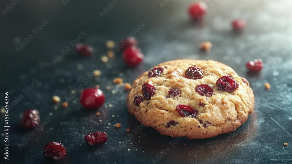 Aufkleber A plate of freshly baked cookies with cranberries and a rustic table setting