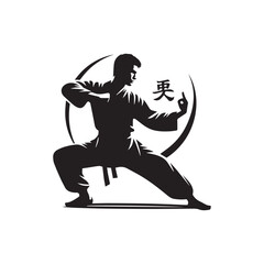 kungfu silhouette, editable vector image