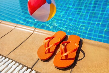 Vibrant summer scene with flip flops and beach ball