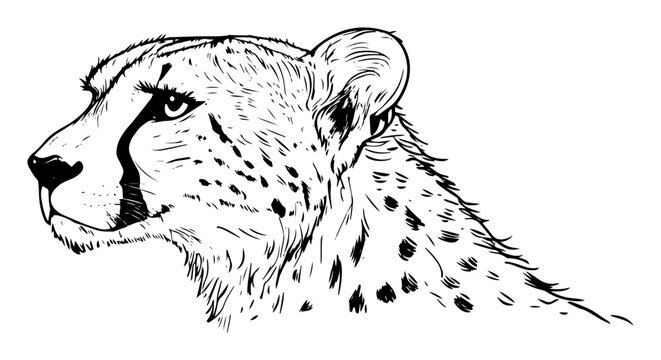cheetah head portrait in monochrome sketch style