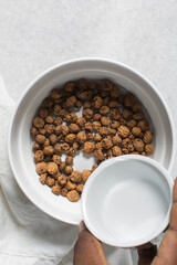 Overhead view of dried tiger nuts, top view of Yellow Nutsedge on a white background