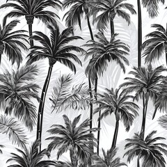 Monochromatic Palm Tree Seamless Pattern Tropical Paradise Illustration