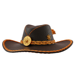 Traditional Sertanejo Leather Hat with Feather and Ornate Details
