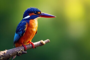 Kingfisher perched, alert gaze, vibrant plumage, creature, nature