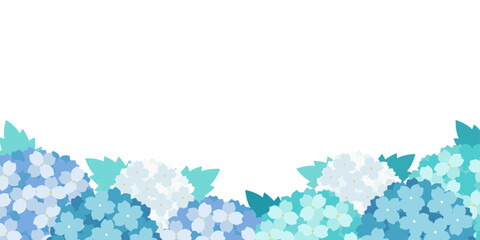 青と白のあじさいフレーム・梅雨の季節イラスト素材