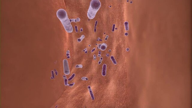 3D Rendered Illustration of Bacteria within Gut