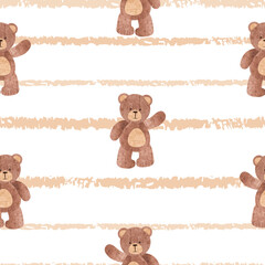 Cute little teddy bear seamless pattern. Vector ilustration, childish print
