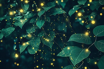 Enchanted Forest Glowing Lights and Lush Green Leaves