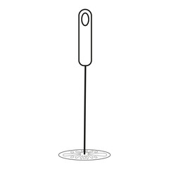 Minimalist kitchen tool. Long handle silhouette. Circular mashed base. Black and white outline.