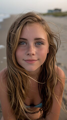Beach portrait of young woman at sunset
