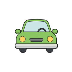 Cartoon green toy car with simple design on transparent background  