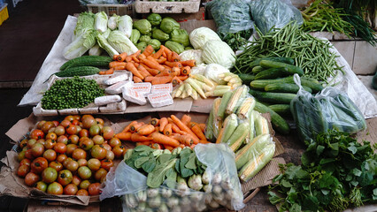 Various vegetables at the traditional market stalls