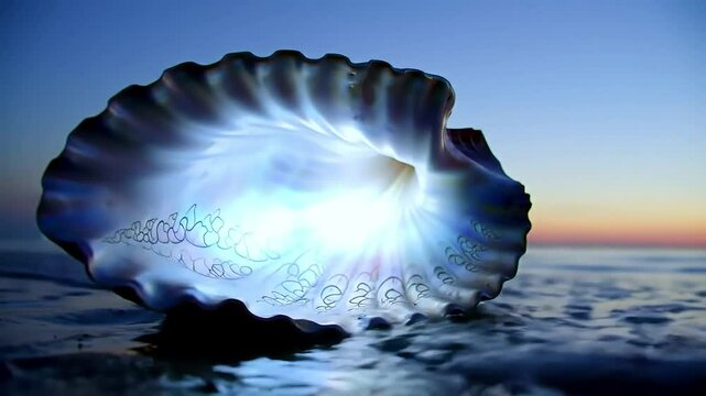 glowing nautilus shell sunset beach