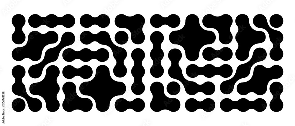 Wall mural metaball pattern. black liquid drops or amorphous shapes isolated on white background. organic blobs
