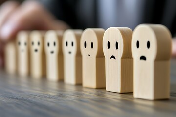 Wooden Figures Showing a Spectrum of Emotions:  Concept of Mood, Feelings, and Mental Health