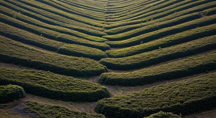 a large field with rows of green grass