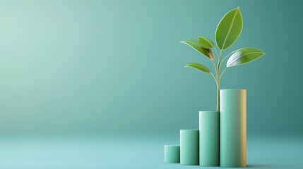 Financial growth, plant sprouting from bar graph, 3D illustration. 