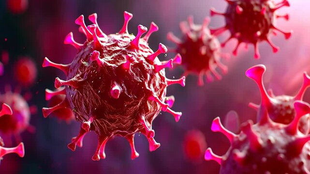 Deadly Microscopic Intruder: An ominous image of the viral entity, presented with detail, hinting at the unseen threat. Vivid colors heighten the awareness of the biological danger.