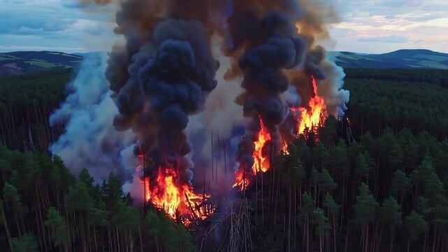Incendie de for&ecirc;t en France, vue a&eacute;rienne depuis un drone, vid&eacute;o