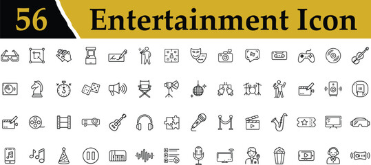 set of 56 entertainment outline icon, mega collection