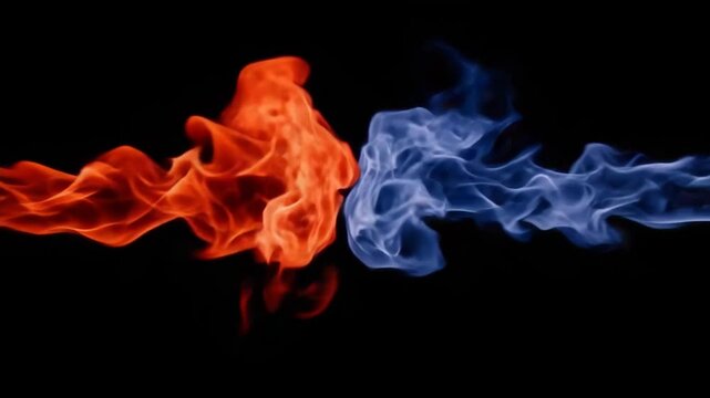 Fuego azul y rojo sobre fondo negro