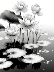 Water Lilies Line Drawing Illustration