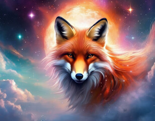 Fototapeta premium red fox in the sky