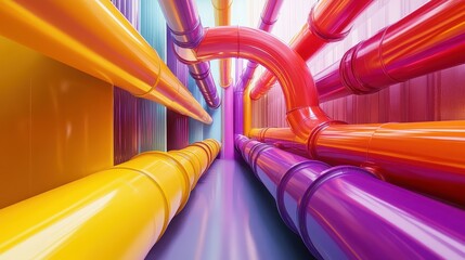 Revenue streams, pipelines turning into colorful graphs, 3D illustration. 