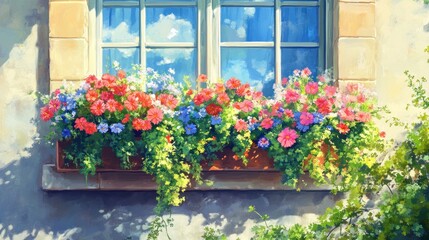 Fototapeta premium Sunny window box brimming with flowers