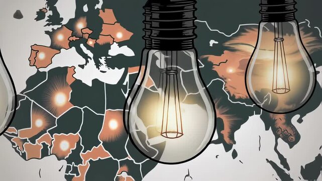 Global energy network illuminating stylized world map, representing escalating electricity demand and growing international power consumption across interconnected infrastructure