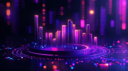 Fototapeta premium Abstract futuristic cityscape with glowing neon lights and circuit patterns