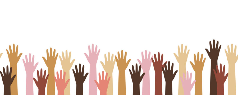 Colorful diverse of hands rise up illustration 