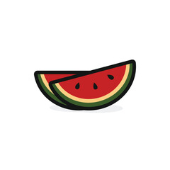 Two half-moon watermelon slices. Fresh, juicy, and healthy fruit vector with transparent background.