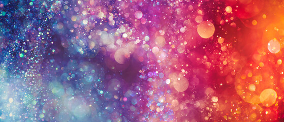 Sparkling particles of glitter in contrasting hot red and cold blue. Shiny defocused lights creating a bokeh of vibrant colors. Fire and Ice contrast concepts for abstract background or wallpaper.