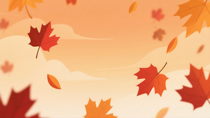 Obraz premium A fall scene with leaves falling from the sky. The leaves are orange and scattered throughout the image