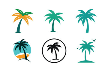 Obraz premium Palm Tree Silhouette Vector Set – Tropical Beach Clipart Icons