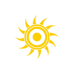 Sun icon. Bright daylight symbol. Yellow radiant shape. Vector weather sign.