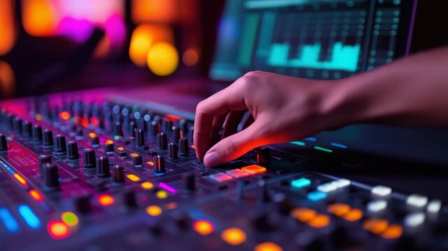 Modern Music Record Studio, Dynamic video editing showcase creative studio digital, Live music mixing session studio audio production creative space close-up sound engineering techniques