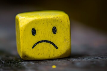 Sad Face Wooden Cube - Emotion Concept