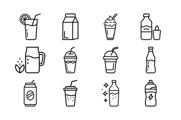 Cold Soft Drinks Icon Set &ndash; Juice, Soda & Smoothie Vector Icons