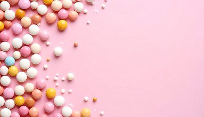 お菓子がレイアウトされた背景素材。Background material with sweets laid out.