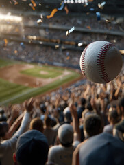 Crowd Cheering as Baseball Soars During an Exciting Stadium Game