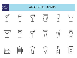バーやレストラン向けのシンプルなお酒アイコンセット