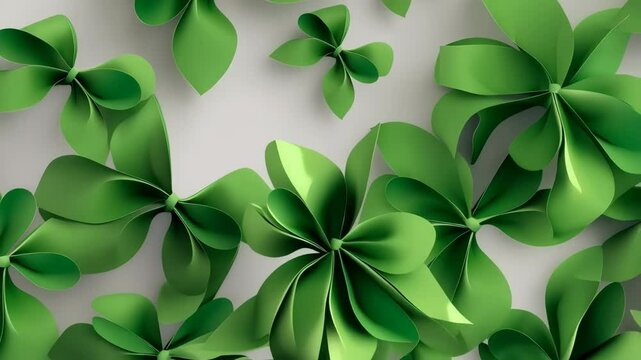 Bright green stylized clover shapes, creating a festive floral pattern against a neutral background, rendered with a clean, modern aesthetic.